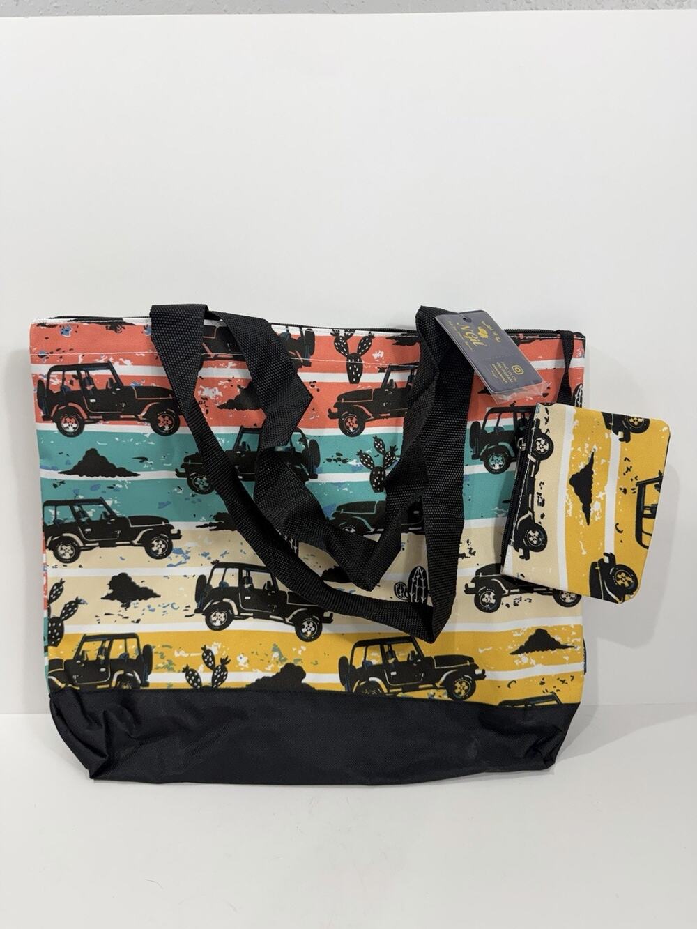 NGIL Jeep Print Tote Bag Matching Coin Purse Cactus Southwestern Off Road